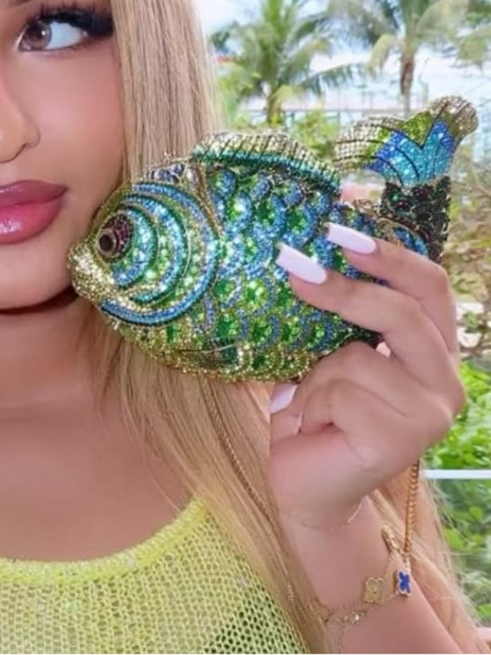 Green Crystal Fish Clutch Bag - Women's Evening Bag